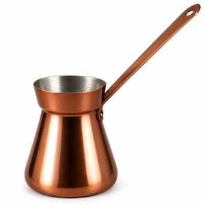 หม้อกาแฟตุรกีทองแดงขัดเงา Cezve Stovetop Ibrik พร้อมด้ามจับโลหะแบนยาวสำหรับร้านกาแฟและร้านอาหาร - Product Image 1