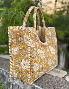 Cotton Quilted Round Handle Bag for Women Stylish Lightweight Padded Circular Handbag - Product Image 3