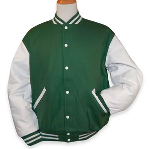 Veste universitaire homme verte et blanche, boutonnée, col rabattu, décontractée, pour l'automne, coupe classique, couleur unie, en polyester et coton - Product Image 1