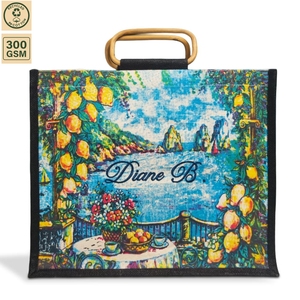 Laminated <b>Canvas</b> Jute Beach Tote Bag with Cane Handle Custom Print Reusable Shopper Wholesale OEM ODM Private Label B2B Supplier - Product Image 2