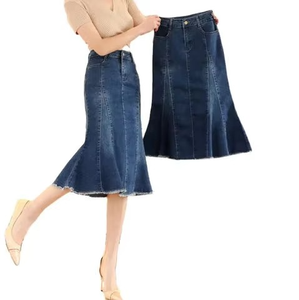 Jupe midi évasée en jean taille haute pour femme, style élégant et décontracté, longueur droite, streetwear moderne, vente en gros - Product Image 2