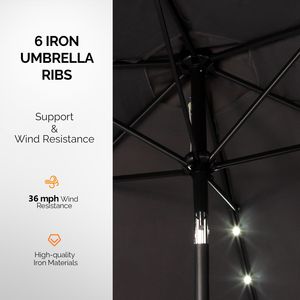 Ombrellone da Patio Solare a LED da 2,7 m con Manovella Inclinabile a Pulsante, 6 Stecche, in Poliestere Impermeabile per Cortile, Palestra, Esterni, Mercato - Product Image 4