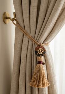 Decorative <b>Tassel</b> Fringe <b>for</b> Jute Bag with Star Charm and Leather Accents - Product Image 2