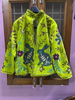 Veste en velours vert brodée, col mandarin, manches longues, motif floral de lapin, manteau de printemps pour femme, style Prairie Chic B2B