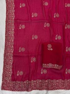 Sari en soie de créateur avec chemisier pour les fêtes, style ethnique indien Bollywood, prêt-à-porter en une minute, pour l'hiver et les festivals - Product Image 4