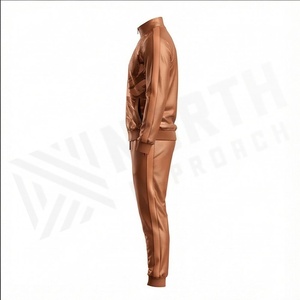 Survêtement marron pour homme, fermeture éclair intégrale, col montant, vêtements de sport décontractés avec poches latérales, impression par sublimation, polyester, vêtements d'automne - Product Image 3