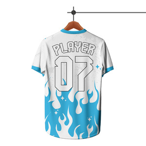 Maillot de football personnalisé sublimé pour homme, bleu, manches courtes, respirant, en polyester, toutes saisons, numéros d'équipe imprimés, col rond - Product Image 5