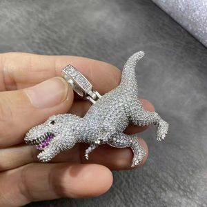 Pendentif dinosaure T-Rex en zircon, plaqué rhodium, micro-pavé, bijoux tendance, cadeau d'anniversaire - Product Image 1