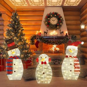 2D Outdoor Snowman Christmas Decorations Set 30 Inch Pre-Lit LED Lights Indoor Holiday Display 3 Piece Family Snowman - Product Image 3