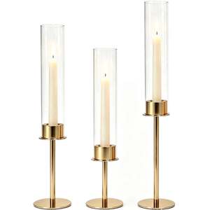 <b>Candlestick</b> Holder Set of 3 Gold Finish Metal <b>Tall</b> Candle Holders for Home Decoration Wedding Use Heat Resistant Design - Product Image 5