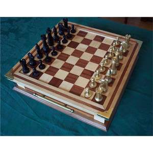 Juego de Ajedrez de Madera de Lujo Hecho a Mano con Cajón de Almacenamiento, Tablero de Ajedrez Profesional Grande con Piezas de Metal de Latón Ponderadas - Product Image 1