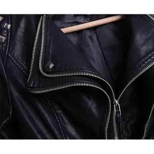 Women's Genuine Leather Moto <b>Biker</b> <b>Jacket</b> Slim Fit Zipper Stand Collar Full Sleeve Windproof Autumn Style - Product Image 3