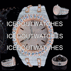 Montre automatique de luxe pour homme entièrement sertie de diamants, 38 mm, or rose, montre mécanique avec diamants moissanite et zircon - Product Image 3