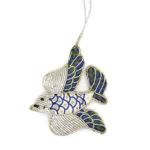 Ornement de Noël suspendu fait main de haute qualité, motif oiseau, forme carrée, broderie couleur, perles de verre Zari personnalisées - Product Image 2
