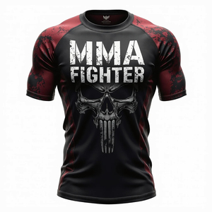 เสื้อรัดกล้ามเนื้อสำหรับนักกีฬา MMA แขนยาว ระบายอากาศ ป้องกันรังสียูวี สีดำแดง พิมพ์ลายแบบ Sublimation แห้งเร็ว - Product Image 1