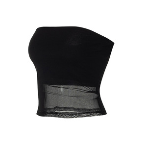 <b>Women's</b> <b>Black</b> Strapless Crop <b>Top</b> Sheer Mesh Panel Tube <b>Top</b> Sexy Club <b>Tank</b> - Product Image 2