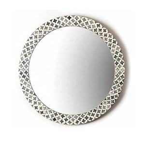 Hermoso Marco de espejo de pared redondo con incrustaciones de hueso hechas a mano, patrón geométrico, pared decorativa para el hogar, marco de espejo con incrustaciones de hueso, muebles - Product Image 4