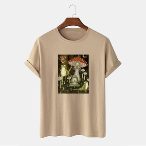 เสื้อยืดแขนสั้นสีดำสำหรับผู้ชายพิมพ์ลายกบและป่าเห็ดลำลองคอกลมผ้าฝ้ายเจอร์ซีย์ทรงพอดีตัว - Product Image 3