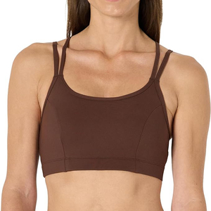 Unique Brown Double Strap Sports Bra For Women <b>Padded</b> Cross Back Sexy Gym Fitness Bra Chocolate Color Yoga <b>Running</b> Activewear - Product Image 1