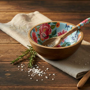 Juego de Cuchara y Tazón para Servir de Madera Hechos a Mano con Mosaico de Margaritas, Decoración Floral Moderna para Cocina, Ecológico, Embalaje sin Plástico - Product Image 4