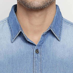 Chemise en jean unie style vintage pour homme avec boutons en corne, délavage clair, poches poitrine simples, confortable, respirante, séchage rapide - Product Image 3