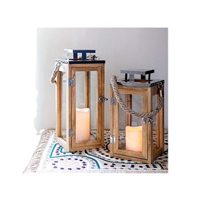 Farol de madera antiguo de jardín marroquí para portavelas - Product Image 1