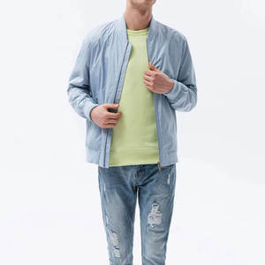 Blouson Bomber Léger Bleu Ciel pour Homme – Coupe Slim Décontractée, Coupe-Vent Printemps-Automne, Fermeture Éclair, Style Universitaire, Manteau Tendance - Product Image 1