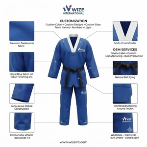Uniforme de Taekwondo WIZE INTERNATIONAL para Adultos, Unisex, Azul, Poliéster Transpirable, Corte Regular, Logotipo Frontal - Product Image 6