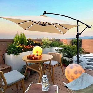 Rettangolo 2x3M Patio esterno ombrello solare LED illuminata parasole 6 costole impermeabile a manovella per giardino ponte cortile - Product Image 1