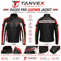 Veste en cuir d'hiver TANVEX Racer Pro pour homme, noir, rouge, blanc, col montant, tissu teint uni écologique, personnalisable, devant haut