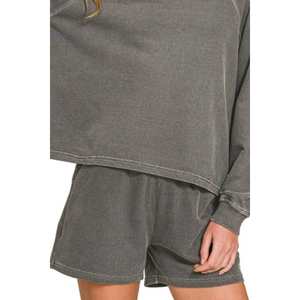 Ensemble 2 pièces en molleton français Zenana pour femme, teinture pigmentaire et lavage enzymatique, vêtements confortables de qualité supérieure, noir, taille S - Product Image 1