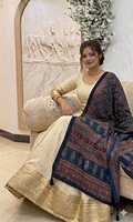 Lehenga de viscosa y seda con dupatta de sari Ajrakh, conjunto de dos blusas, colección de ropa tradicional para bodas y festivales
