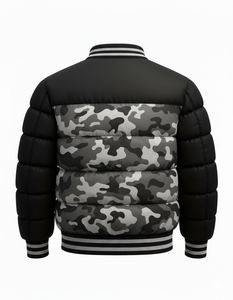 Blouson Bomber matelassé imperméable écologique noir et gris pour homme, col montant, fermeture éclair, bordure côtelée, doublure en coton – Vente en gros - Product Image 3