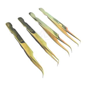 Pinzas Profesionales para Extensión de Pestañas, Chapadas en Oro, con Puntas Curvas Semi y Fuertes, Set para Injerto de Pestañas Individuales y de Volumen - Product Image 2