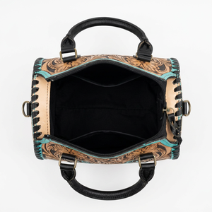 Nouveau Sac de Voyage Weekender en Cuir Véritable Gravé à la Main 2026, Grande Capacité, Motif Floral et Cœur à Carreaux Turquoise - Product Image 3