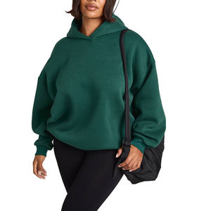 Sudadera con Capucha para Mujer, Otoño 2026, Invierno Cálido, Lavado Ácido, Felpa Gruesa de Algodón, Verde Sólido, con Logotipo Personalizado en la Parte Delantera, MOQ Bajo - Product Image 5