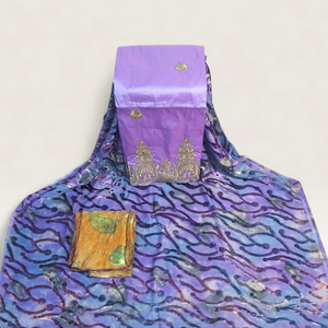 Tela estampada de lujo Maqbal Dirac en morado malva con bordado metálico y Garbasaar a juego para ropa somalí. - Product Image 5