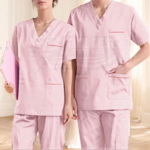 Conjunto de Uniforme Médico Unisex Azul, Top con Cuello en V, Pantalones Rectos, Uniforme de Hospital, Tela de Algodón y Poliéster - Product Image 3