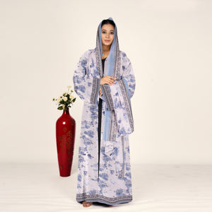 Abaya de Chifón con Estampado Floral, Pañuelo para la Cabeza, Frente Abierto, Manga Larga, Estilo Modesto Islámico, para Eid y Ramadán, Tallas Grandes, Ropa Árabe para Mujer - Product Image 2