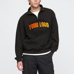 OEM New Design 100% Fleece Cotton <b>Men's</b> <b>Half</b> <b>Zip</b> Up Hoodies Solid Black Color Oversized Pullover <b>Zip</b> up Sweatshirts For Unisex - Product Image 1