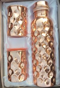 Export Ready Stylish Modern Hammered Pattern Handmade Copper Water <b>Bottle</b> Set with Hammered Finish for Detox Water - Product Image 6