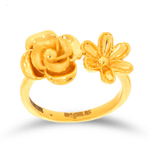 Luxury Gold Flower <b>Ring</b> for Women with Sculpted Rose and Five Petal Floral Design, Elegant <b>Open</b> Band Statement <b>Ring</b> for Fashion - Product Image 1