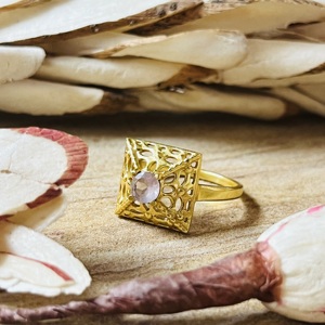 New Arrival Rose Quartz Geometric Filigree <b>Ring</b> Boho Brass <b>Ring</b> For Women 18k Gold Plated <b>Dainty</b> Pyramid <b>Ring</b> Wholesale/OEM/ODM - Product Image 3