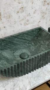 Lavabo de luxe en marbre vert émeraude cannelé, écologique, avec cadre en laiton, pour salle de bain moderne, hôtel et usage en entrepôt - Product Image 2