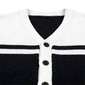 Customized <b>Black</b> White Knitted <b>Cardigan</b> Sweater <b>Men</b> Women Embroidered Logo Button V Neck Winter Quick Dry School Uniform - Product Image 4