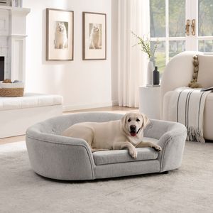 Divano per Cani Oversize Ovale Semi-Chiuso in Lino Resistente con Schienale Trapuntato a Bottoni e Lati Alti e Bassi per il Massimo Comfort - Letti per Animali Domestici - Product Image 1