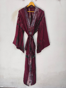 Robe longue kimono en soie Bridel, patchwork, pour couvrir le bikini, vêtement de nuit, kimono en sari indien vintage recyclé fait main - Product Image 2