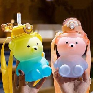 800ml Large-Capacity Heat-Resistant Water Cup <b>Cute</b> <b>Bear</b> Design Children's Straw Water Bottle - Product Image 2