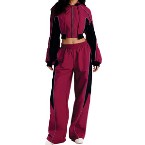 <b>Women</b> Windbreaker Baggy Tracksuit Lightweight Sportswear Jogger Cropped <b>Jacket</b> And Wide Leg Pants Outdoor Running Training Suit - Product Image 1