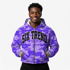 Sudadera con capucha y cremallera Six Trend para hombre, azul, con estampado de dibujos animados, corte holgado, estilo urbano, tejida, 100% algodón, transpirable, para invierno, con bolsillo frontal con logo. - Product Image 3